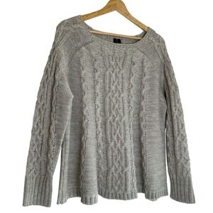 Allie & Rob Gray Cable Knit Sweater Women's Size L Acrylic Long Sleeve